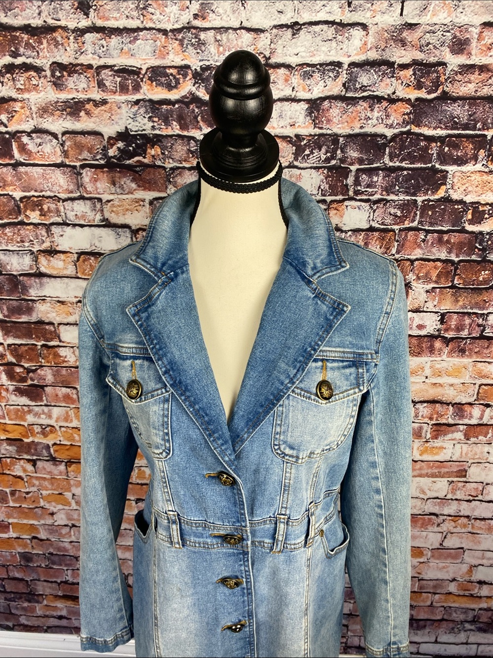 Diane Gilman Vintage Light Blue Long Denim Jacket with Button Front Sz S - Picture 4 of 13